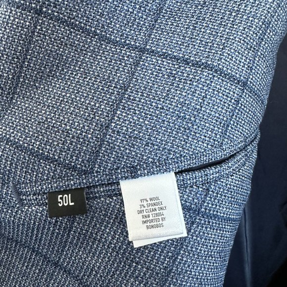 Bonobos Italian Men's Blazer Jacket Standard Fit Wool Blue Windowpane 50L - Picture 4 of 7